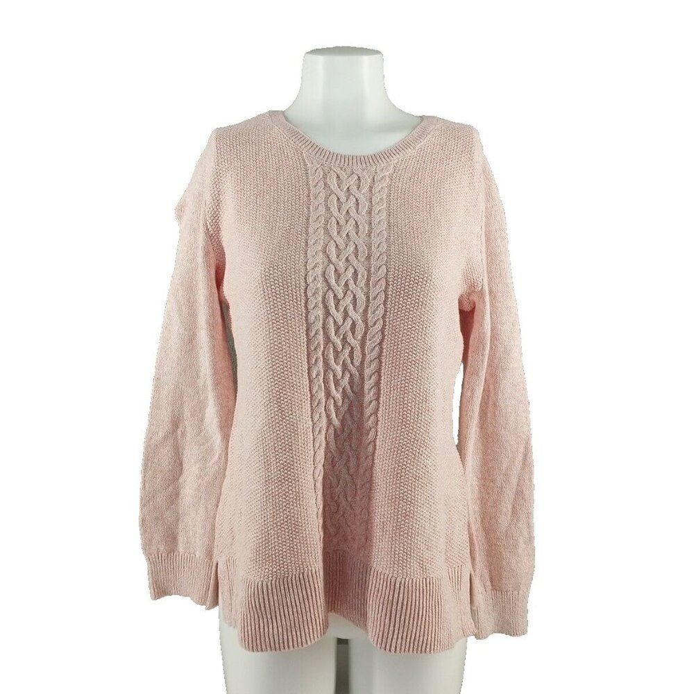 NWT $49 Karen Scott Cozy Textured Sweater Pullover Pink Side Slit Cotton Blend
